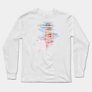 Surfing Girl at the Beach - White Typography Artwork Long Sleeve T-Shirt